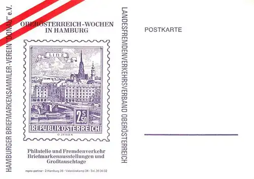 AK / Ansichtskarte Philatelie Briefmarkenausstellung und Grosstauschtage Ober?sterreich Wochen Hamburg Philatelie