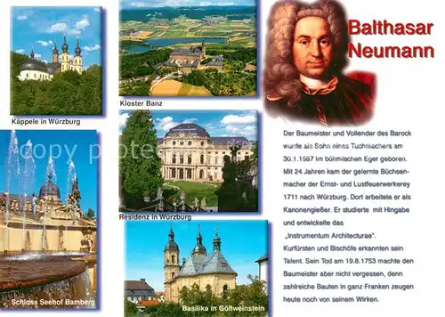 AK / Ansichtskarte Chronik AK W?rzburg Balthasar Neumann K?ppele Residenz Schloss Seehof  