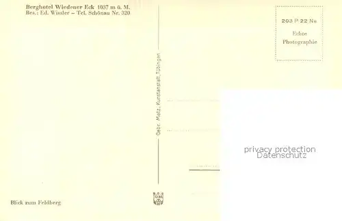 AK / Ansichtskarte Schoenau_Schwarzwald Berghotel Wiedener Eck Schoenau Schwarzwald