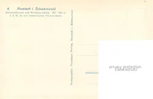 AK / Ansichtskarte Neustadt_Schwarzwald Panorama mit Hochfirst Neustadt_Schwarzwald