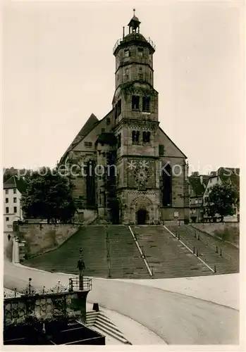 AK / Ansichtskarte Schwaebisch_Hall Stadtkirche Sankt Michael mit Fischbrunnen und Pranger Schwaebisch Hall