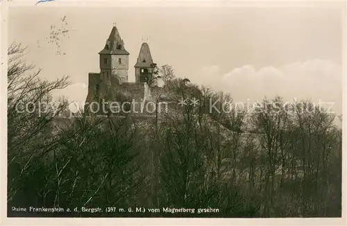 AK / Ansichtskarte Muehltal_Hessen Burgruine Frankenstein an der Bergstrasse vom Magnetberg gesehen Muehltal Hessen