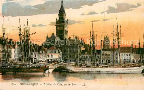 AK / Ansichtskarte Dunkerque_Duenkirchen Hotel de Ville Port Abendstimmung 