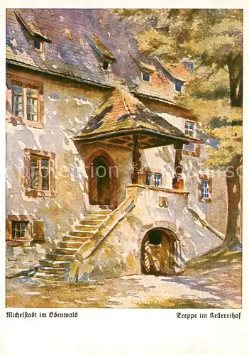 AK / Ansichtskarte Michelstadt Treppe im Kellereihof Kuenstlerkarte Michelstadt