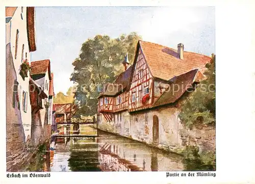 AK / Ansichtskarte Erbach_Odenwald Partie an der Muemling Kuenstlerkarte Erbach Odenwald