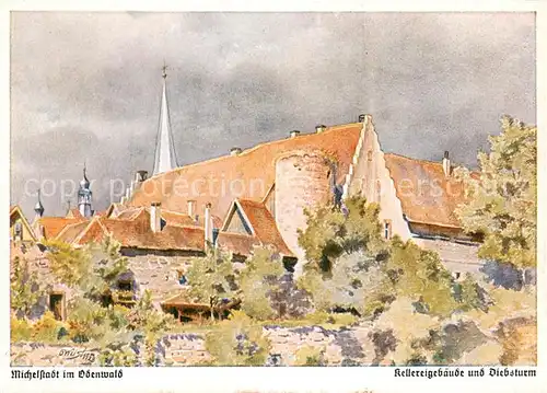 AK / Ansichtskarte Michelstadt Kellereigebaeude und Diebsturm Kuenstlerkarte Michelstadt