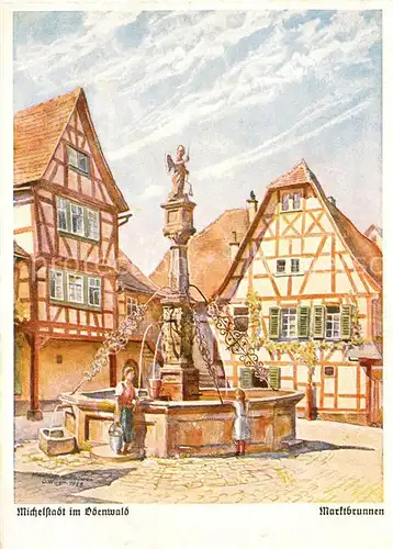 AK / Ansichtskarte Michelstadt Marktbrunnen Kuenstlerkarte Michelstadt