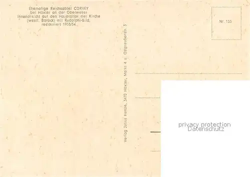 AK / Ansichtskarte Hoexter_Weser Ehem Reichsabtei Corvey Inneres Hoexter Weser