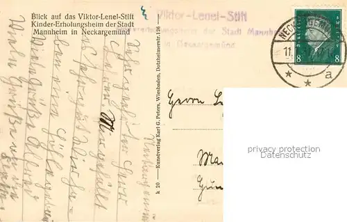 AK / Ansichtskarte Neckargemuend Viktor Lenel Stift Kindererholungsheim Stadt Mannheim Neckargemuend