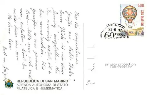 AK / Ansichtskarte Briefmarke_auf_Ak San Marino Briefmarke_auf_Ak
