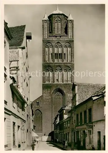 AK / Ansichtskarte Stralsund_Mecklenburg_Vorpommern Jakobikirche Westfassade Gotischer Turm Stralsund_Mecklenburg