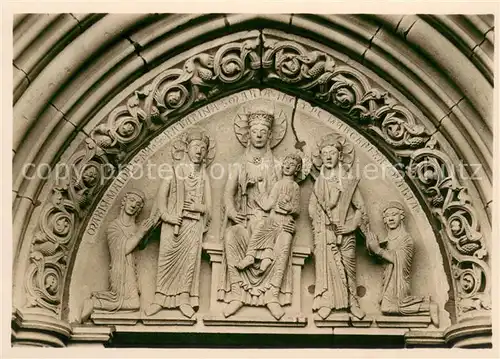 AK / Ansichtskarte Gelnhausen Marienkirche Bogenfeld am Suedl Querschiffportal Muttergottes zwischen Magdalena Katharina und Margarethe Martha Gelnhausen