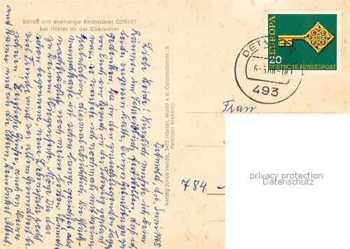 AK / Ansichtskarte Hoexter_Weser Schloss und ehem Reichsabtei Corvey Hoexter Weser