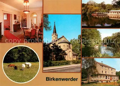 AK / Ansichtskarte Birkenwerder Clara Zetkin Gedenkstaette Ponyzucht Kirche Gaststaette Boddensee Bootshafen Feierabendheim Birkenwerder