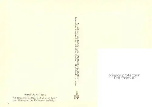 AK / Ansichtskarte Wimpfen Alt Buergermeister haus und Blauer Turm zur Ringmauer der Kaiserpfalz Wimpfen