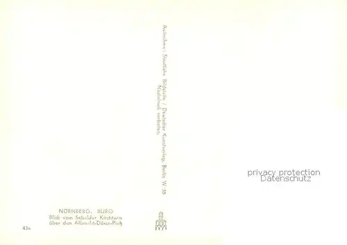AK / Ansichtskarte Nuernberg Burg Blick vom Sebalder Kirchturm ueber den Albrecht Duerer Platz Nuernberg