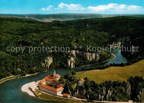 AK / Ansichtskarte Kelheim Kloster Weltenburg mit Donaudurchbruch Fliegeraufnahme Kelheim