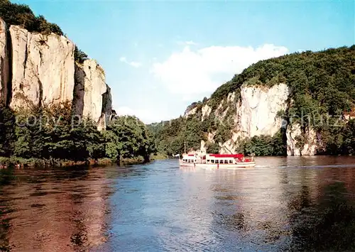 AK / Ansichtskarte Kelheim Kloster Weltenburg mit Donaudurchbruch Fahrgastschiff Kelheim