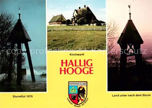 AK / Ansichtskarte Hallig_Hooge Sturmflut 1976 Kirchwarft Land unter nach dem Sturm Hallig Hooge