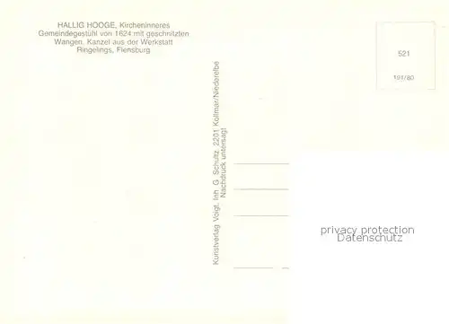 AK / Ansichtskarte Hallig_Hooge Kircheninneres Gemeindegestuehl Kanzel Hallig Hooge