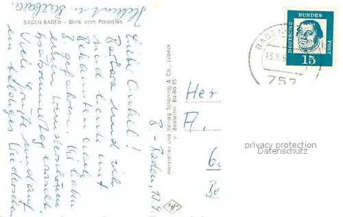 AK / Ansichtskarte Baden Baden Blick vom Paradies Baden Baden