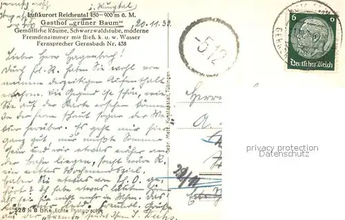 AK / Ansichtskarte Reichental Gasthof Gruener Baum Kirche Reichental