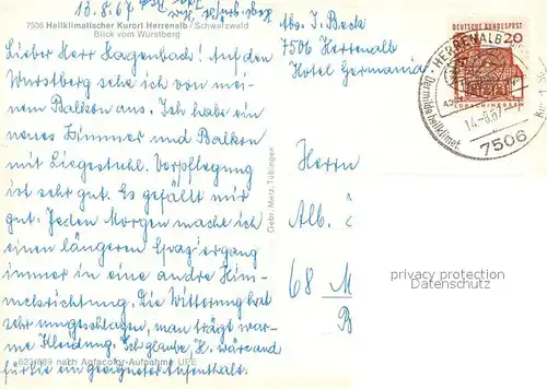 AK / Ansichtskarte Herrenalb_Schwarzwald Blick vom Wurstberg 