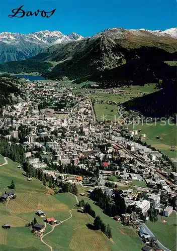 AK / Ansichtskarte Davos_GR Fliegeraufnahme mit Rhaetikonkette Davos_GR