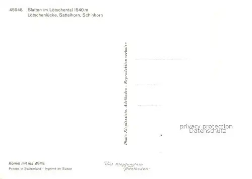 AK / Ansichtskarte Blatten_Naters Loetschenluecke Sattelhorn Schinhorn Blatten_Naters