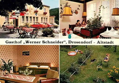 AK / Ansichtskarte Drosendorf Zissersdorf Gasthof Werner Schneider Gastraeume Terrasse Garten Drosendorf Zissersdorf