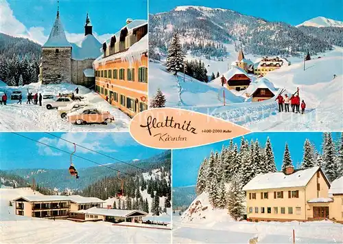 AK / Ansichtskarte Flattnitz Kirche Panorama Hotel Wintertalerhof mit Sessellift Kath Jugendheim Flattnitz Flattnitz