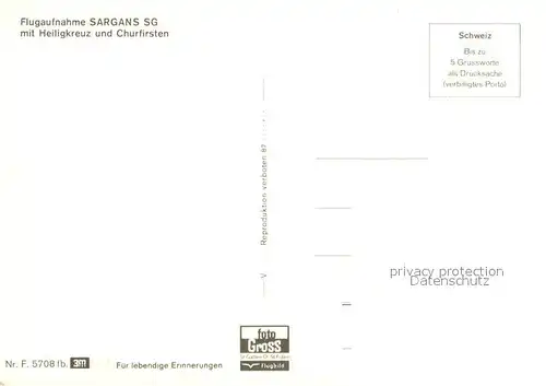 AK / Ansichtskarte Sargans mit Heiligkreuz und Churfirsten Fliegeraufnahme Sargans