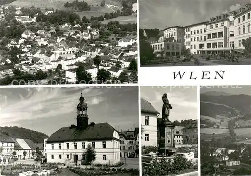 AK / Ansichtskarte Wlen_Schlesien Widok Ogolny Ratusz Sanatorium PKP Dziewczyna z golebiami pomnik wzniesiony w 700 racznice zalazenia miasta Krajobraz 