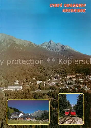 AK / Ansichtskarte Stary_Smokovec_Hohe_Tatra pod Slavkovskym stitom vzadu Lomnicky stit Pozemna lanova draha Smokovecky vystup Hrebienok Stary_Smokovec_Hohe_Tatra