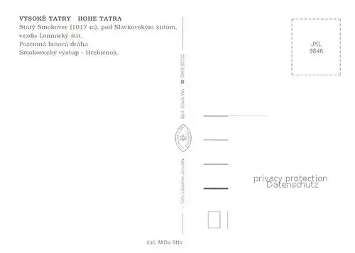 AK / Ansichtskarte Stary_Smokovec_Hohe_Tatra pod Slavkovskym stitom vzadu Lomnicky stit Pozemna lanova draha Smokovecky vystup Hrebienok Stary_Smokovec_Hohe_Tatra