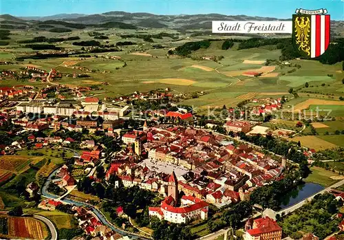 AK / Ansichtskarte Freistadt_Muehlviertel Fliegeraufnahme mit Linzer und Boehmertor Schloss Barocke Buergerhaeuser Flugplatz Freistadt_Muehlviertel