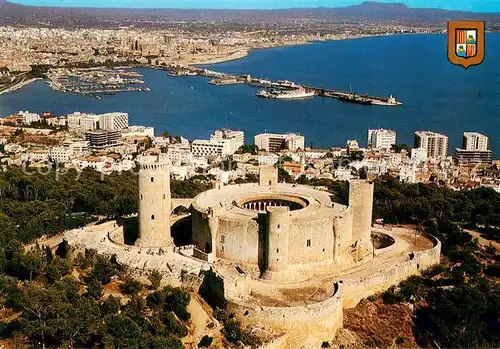 AK / Ansichtskarte Palma_Mallorca Vista aerea del Castillo de Bellver y Puerto Palma Mallorca