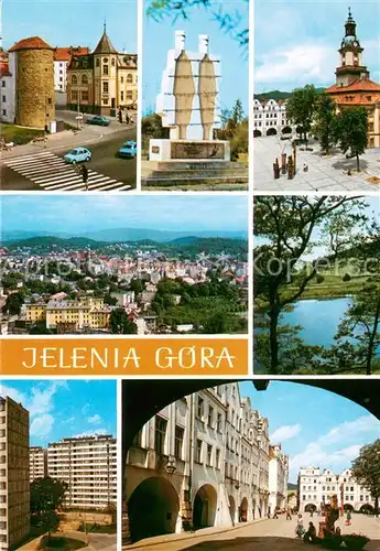 AK / Ansichtskarte Jelenia_Gora_Hirschberg_Schlesien Baszta zamkowa Pomnik Pamieci Ofiar faszyzmu Gross Rosen Ratusz Rakownica Zabobrze Plac Ratuszowy Jelenia_Gora