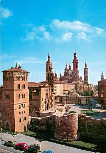 AK / Ansichtskarte Zaragoza_Saragossa_Espana Murallas romanas Torreon de La Zuda y El Pilar 