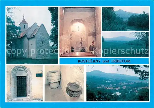 AK / Ansichtskarte Velky_Tribec Kostolany pod Tribecom Kostol sv Juraja Vchod Kazatelnica Krstitelnica a svetenicka Velky Tribec Pohlad na obec 
