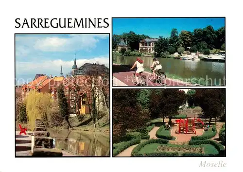 AK / Ansichtskarte Sarreguemines Partie am Fluss Park Fahrradweg Sarreguemines