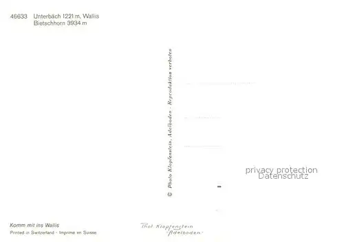 AK / Ansichtskarte Unterbaech mit Bietschhorn Unterbaech