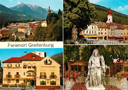 AK / Ansichtskarte Greifenburg Panorama Drautaler Hof Teilansicht Statue Greifenburg