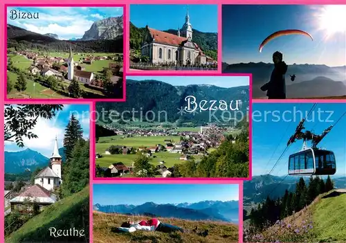 AK / Ansichtskarte Bezau_Vorarlberg Panorama Kirche Gleitschirmflieger Reuthe Panorama Seilbahn Bezau Vorarlberg