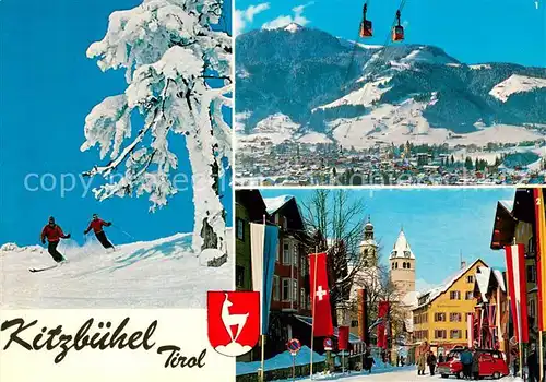 AK / Ansichtskarte Kitzbuehel_Tirol mit Hahnenkamm Hauptstrasse Kitzbuehel Tirol