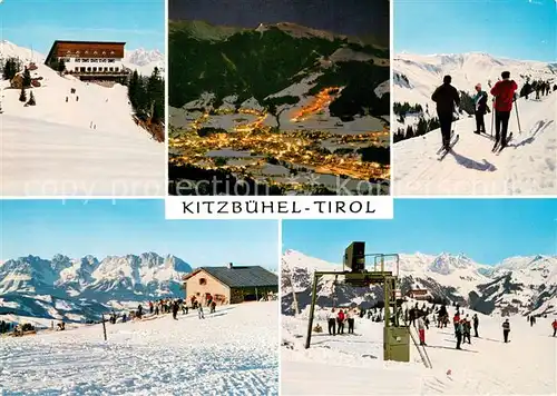 AK / Ansichtskarte Kitzbuehel_Tirol Bergrestaurant Hahnenkamm Nachtansicht Skizirkus Bergstation Steinbergkogellift Skilift Kitzbuehel Tirol