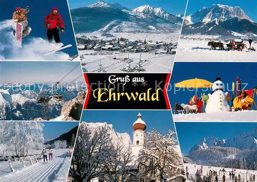 AK / Ansichtskarte Ehrwald_Tirol Winterpanorama Pferdeschlitten Langlaufloipe Kirche Skipiste Ehrwald Tirol