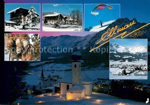 AK / Ansichtskarte Ellmau_Tirol Teilansichten Haflinger Gleitschirmflieger Ortsmotiv bei Nacht Ellmau Tirol