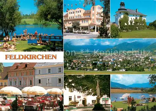 AK / Ansichtskarte Feldkirchen_Kaernten Flatschachersee Maltschachersee Schloss Gradisch Panorama Badestrand Feldkirchen Kaernten