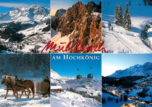 AK / Ansichtskarte Muehlbach_Hochkoenig Panorama Langlaufloipe Pferdeschlitten Seilbahn Muehlbach Hochkoenig